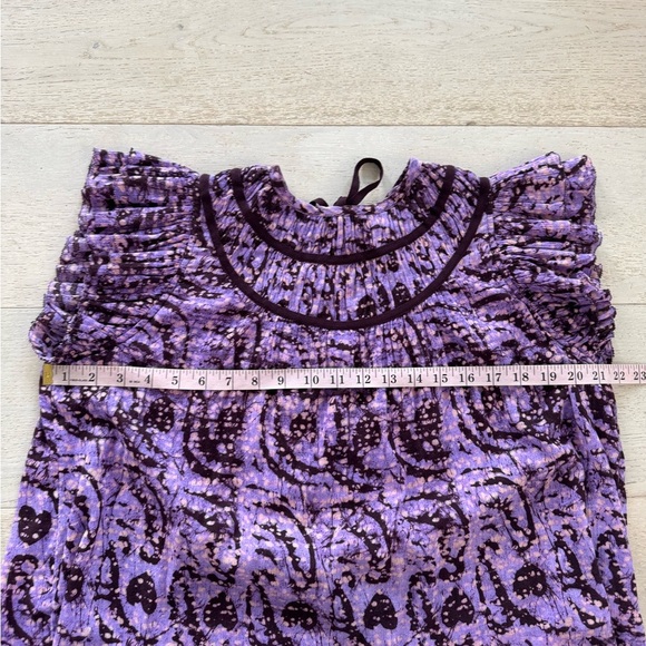 ULLA JOHNSON Amai Blouse Purple Batik Top Size 4 Small Flutter Sleeve Boxy - Picture 9 of 11